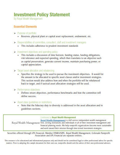 11  Investment Policy Statement Templates in DOC PDF