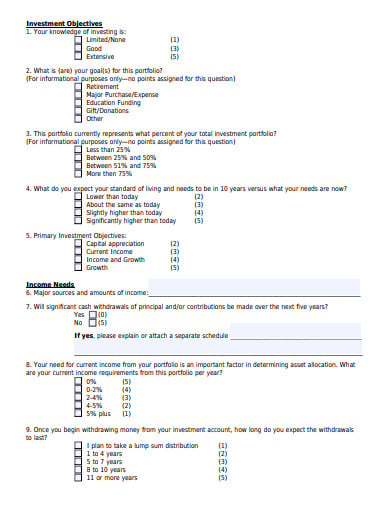 basic investor questionnaire sample