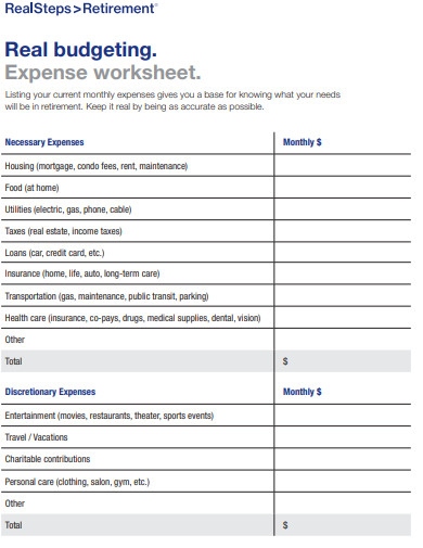 basic retirement expense worksheet