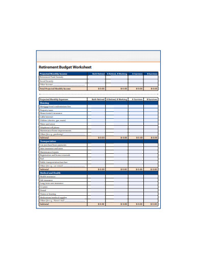 basic retirement monthly budget template