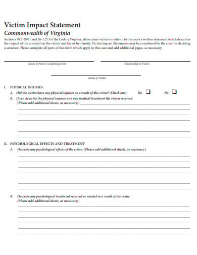 victim personal statement form