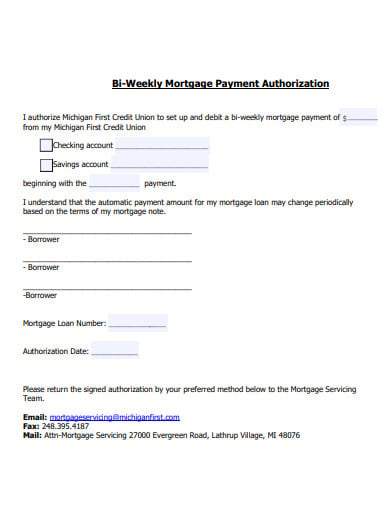 bi weekly mortgage payment authorization