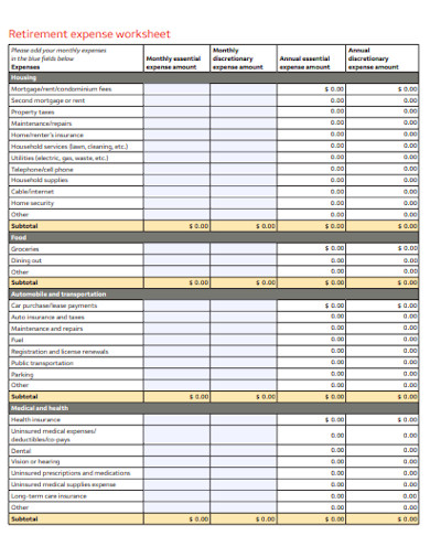 11+ Retirement Expense Worksheet Templates in PDF | DOC