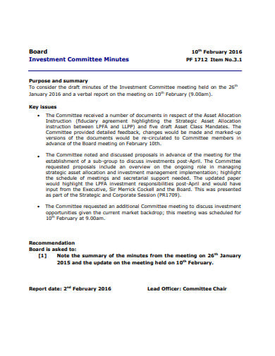 board investment committee minutes