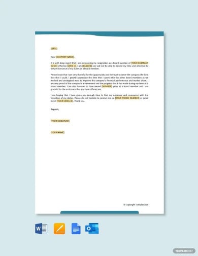 board membership resignation letter template