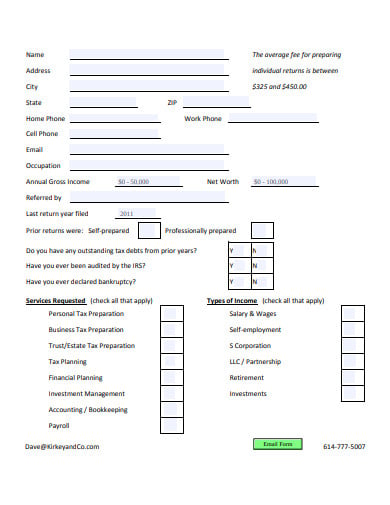 bookkeeping new client questionnaire example