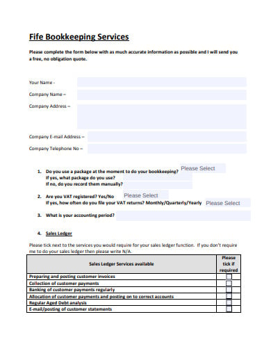 bookkeeping service questionnaire template