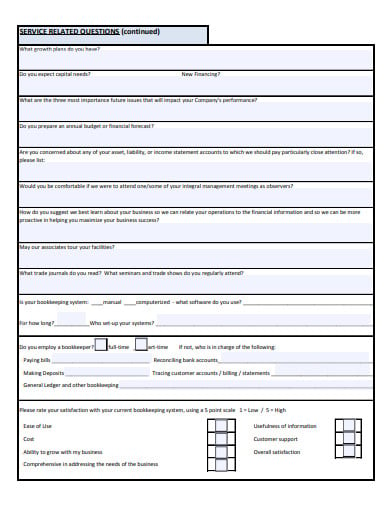 bookkeeping service related questionnaire template