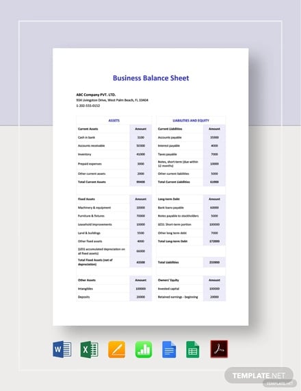business balance sheet template