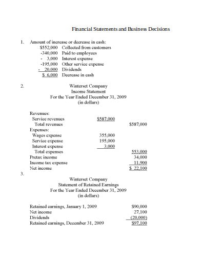 business decision financial statement template