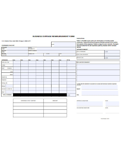 business expense reimbursement form