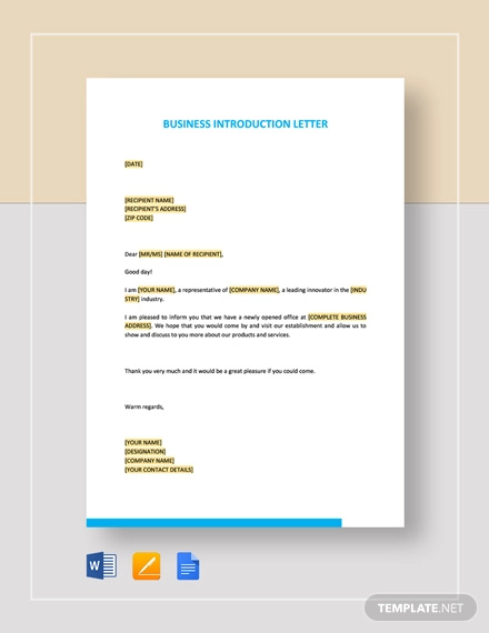 business introduction letter template