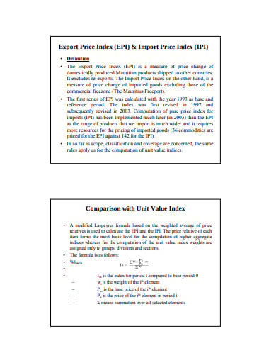 calculation of export and import price index