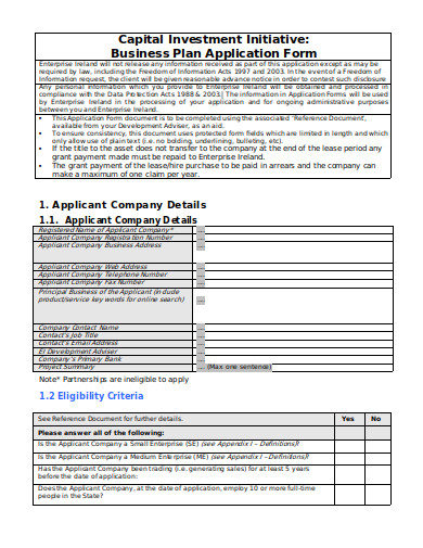 capital investment application form