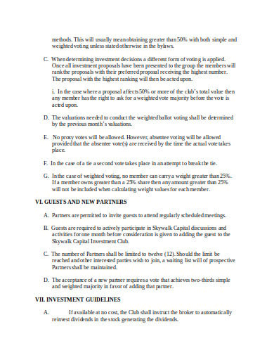 capital investment club agreement template