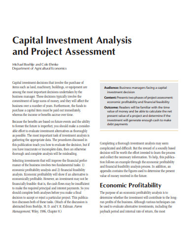 capital investment project assessment analysis