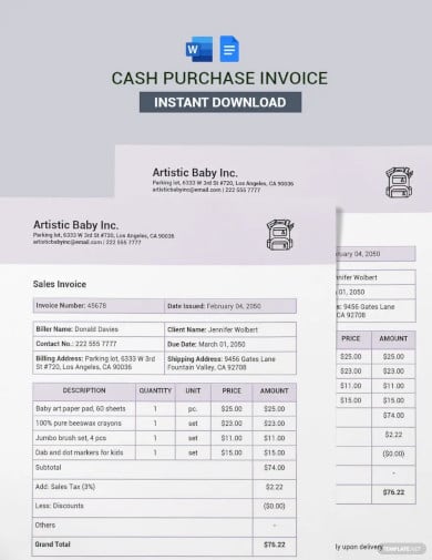 cash purchase invoice template