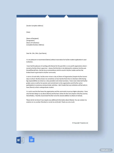 character reference letter for school