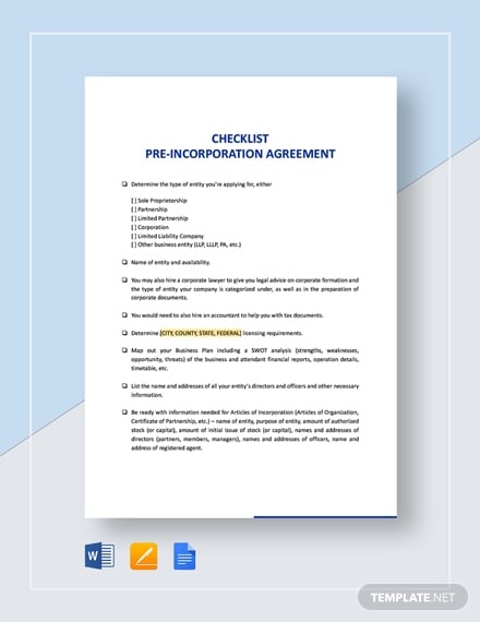 checklist-pre-incorporation-agreement