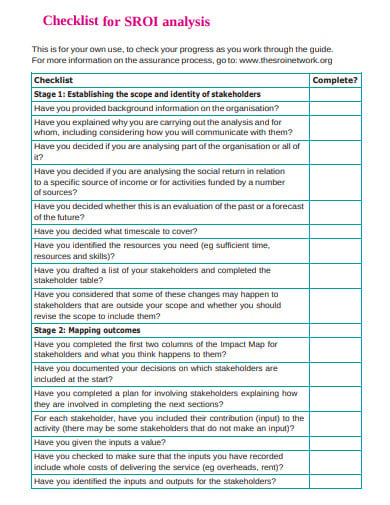 checklist for social return on investment template