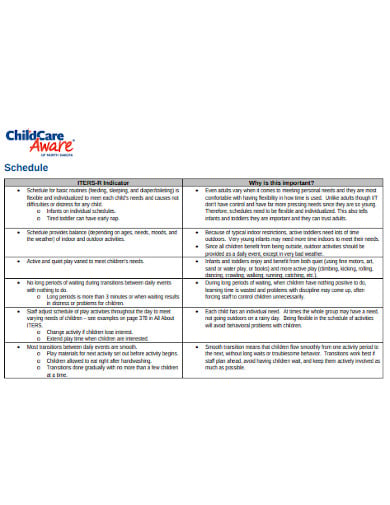 child care aware schedule template