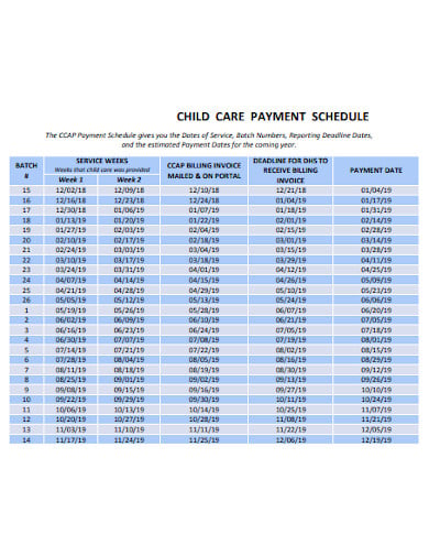 child care payement schedule template