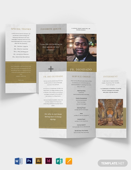 church funeral obituary tri fold brochure template