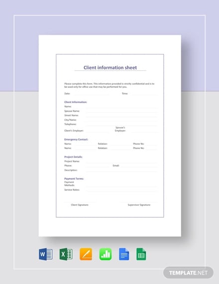client information sheet template