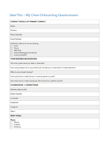 5+ Client Onboarding Questionnaire Templates in PDF | MS Word