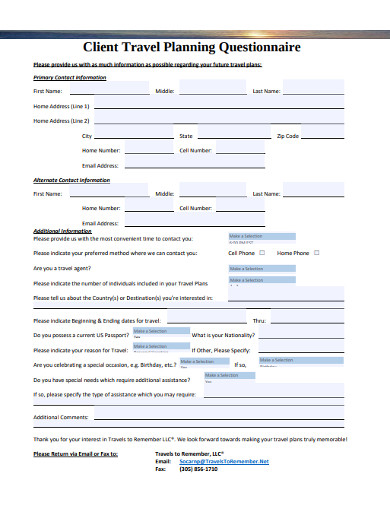 travel agent consultation form