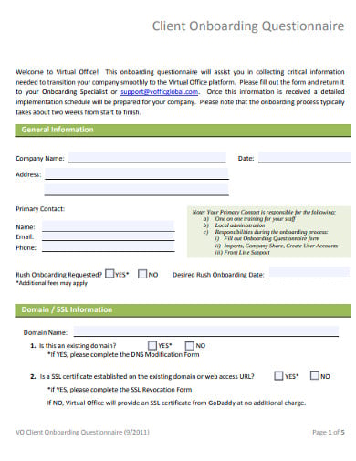 5+ Client Onboarding Questionnaire Templates in PDF | MS Word