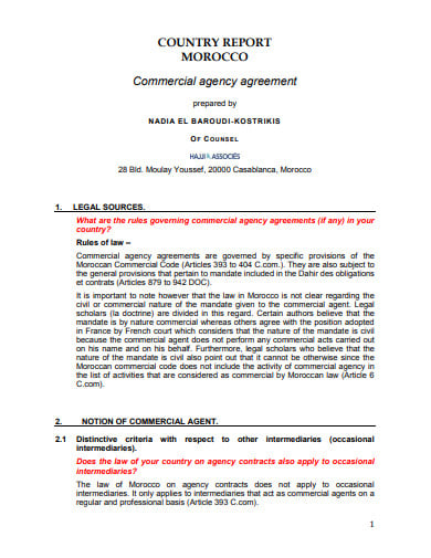 commercial agency agreement report