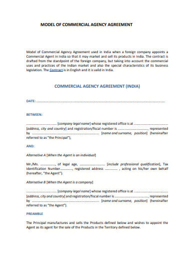 commercial product agency agreement template
