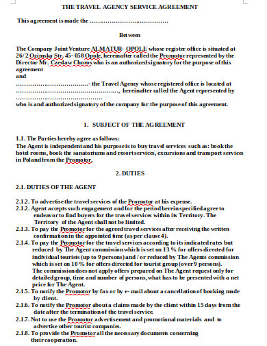 10+ Travel Agency Service Agreement Templates in PDF | DOC