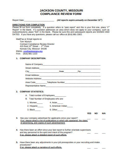 compliance review form template