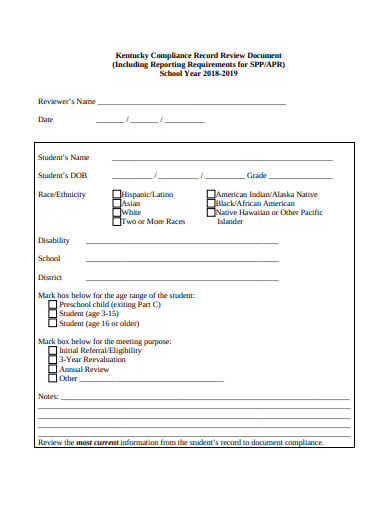 compliance review record form template