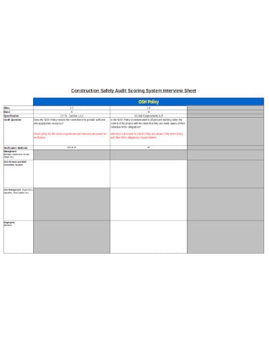 construction safety audit scoring system interview sheet