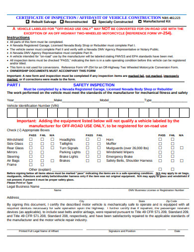construction safety vehicle inspection form template