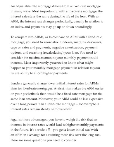 consumer adjustable rate mortgage template