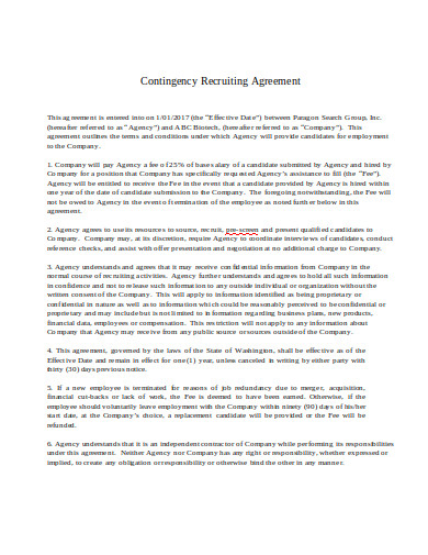 14 Recruitment Agency Agreement Templates In PDF WORD   Contingency Recruitment Agency Agreement 