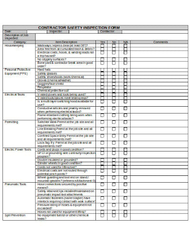 contractor inspection form template