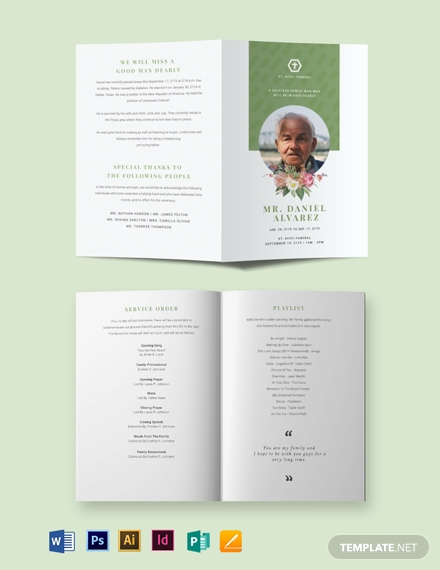 creative eulogy funeral bi fold brochure template