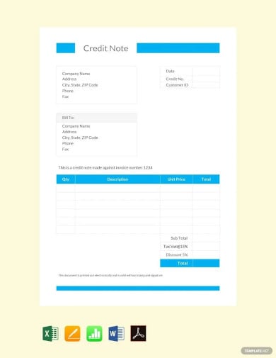 credit note format template