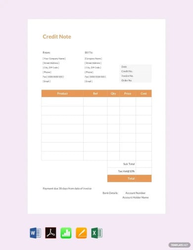 credit note sample template