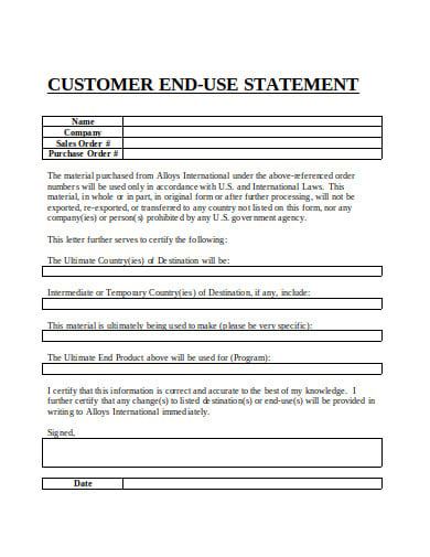 customer end use statement example