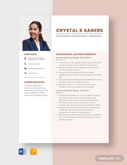 customer experience manager resume template