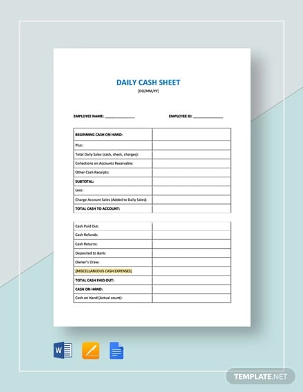 daily cash sheet template