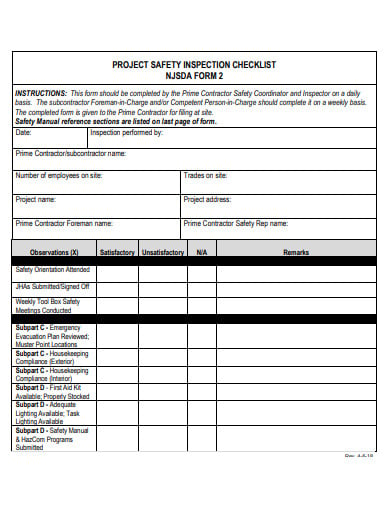 11+ Daily Safety Inspection Checklist and Form Templates in PDF | XLS | DOC