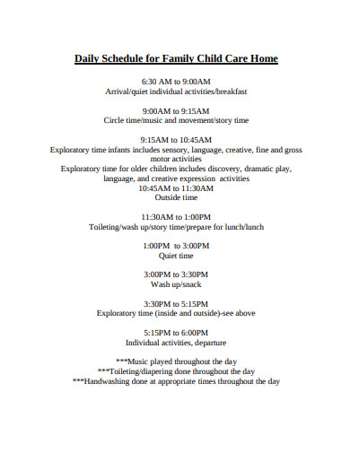 daily schedule for family child care home