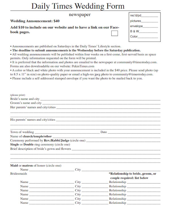 daily times newspaper wedding form